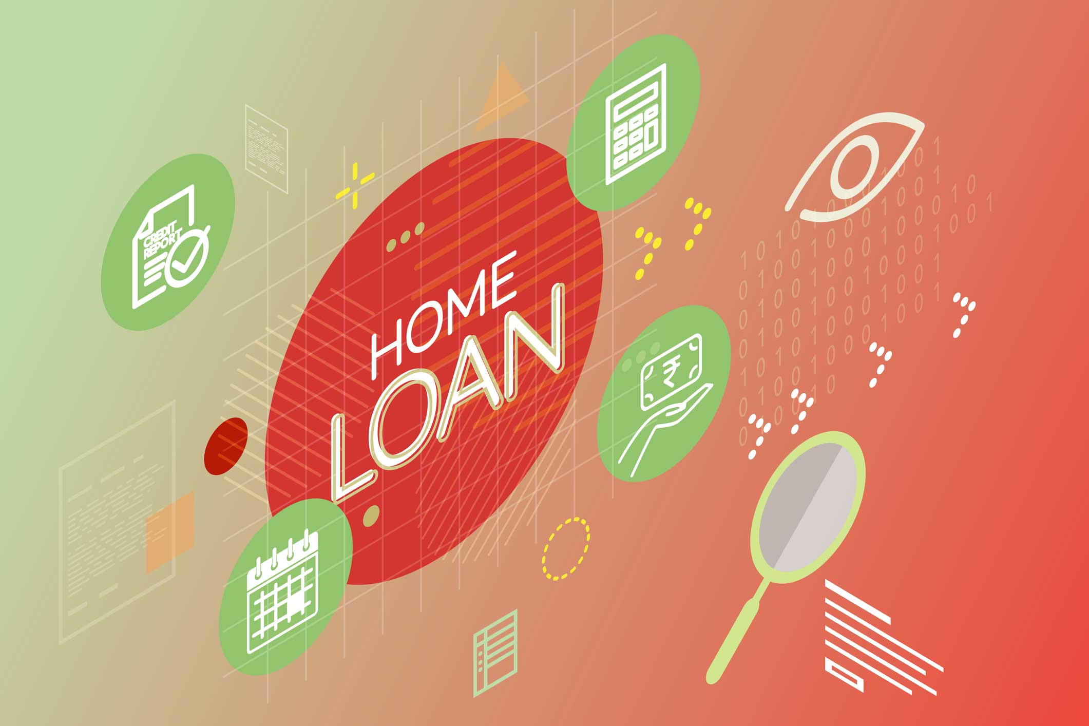 A graphic of the words home loan in a red circle 